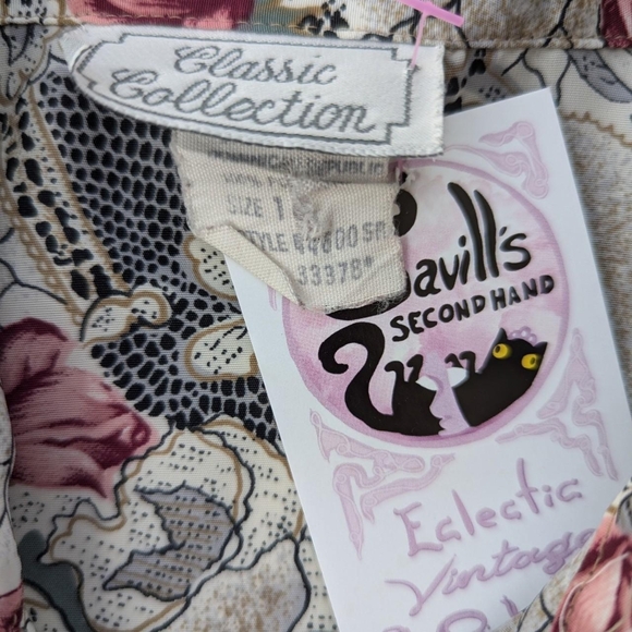 Vintage 80's Classic Collection White, Black, Pink, & Yellow Floral Blouse - Picture 5 of 5